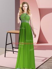 Floor Length Empire Sleeveless Green Prom Evening Gown Backless