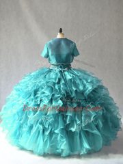 Romantic Floor Length Turquoise Sweet 16 Dresses Organza Sleeveless Beading