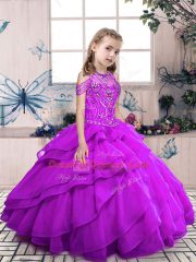 Sleeveless Lace Up Floor Length Beading and Ruffled Layers Pageant Dress for Teens