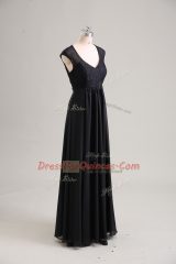 Lace Prom Party Dress Black Zipper Cap Sleeves Floor Length
