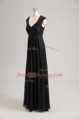 Lace Prom Party Dress Black Zipper Cap Sleeves Floor Length
