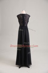 Lace Prom Party Dress Black Zipper Cap Sleeves Floor Length