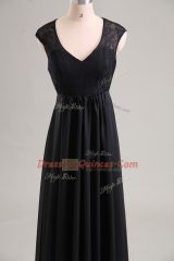 Lace Prom Party Dress Black Zipper Cap Sleeves Floor Length