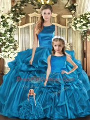 Artistic Teal Lace Up Scoop Ruffles Quinceanera Dress Organza Sleeveless