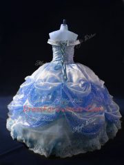 Floor Length Blue Quinceanera Gown Off The Shoulder Sleeveless Lace Up