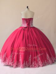 Free and Easy Red Sweetheart Neckline Embroidery Quinceanera Gown Sleeveless Lace Up
