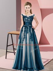 Customized Navy Blue Empire Beading and Lace Dama Dress for Quinceanera Zipper Tulle Sleeveless Floor Length