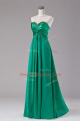 Luxury Sweetheart Sleeveless Prom Evening Gown Floor Length Beading Green Chiffon