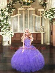Fabulous Lavender Ball Gowns Halter Top Sleeveless Tulle Floor Length Lace Up Beading and Ruffles Sweet 16 Quinceanera Dress