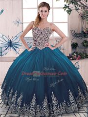 Beading and Appliques Sweet 16 Quinceanera Dress Blue Lace Up Sleeveless Floor Length