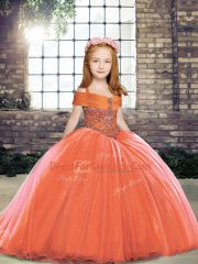 Tulle Sleeveless Floor Length Little Girls Pageant Gowns and Beading