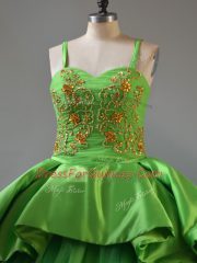 Fashion Court Train Ball Gowns 15 Quinceanera Dress Green Straps Satin and Tulle Sleeveless Lace Up