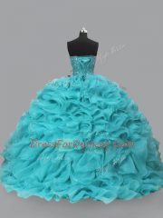 Classical Aqua Blue 15th Birthday Dress Sweet 16 and Quinceanera with Beading and Ruffles Sweetheart Sleeveless Lace Up