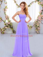 Most Popular Lavender Chiffon Lace Up Dama Dress for Quinceanera Sleeveless Floor Length Ruching