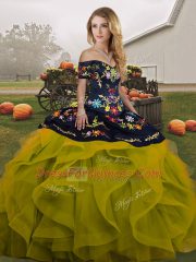 Olive Green Sleeveless Tulle Lace Up Sweet 16 Dress for Military Ball and Sweet 16 and Quinceanera