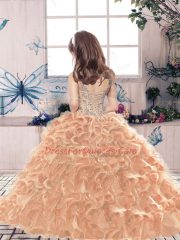Ball Gowns Pageant Dress for Girls Peacock Green Scoop Organza Sleeveless Floor Length Lace Up