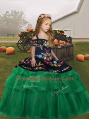 Custom Made Ball Gowns Girls Pageant Dresses Green Straps Tulle Sleeveless Floor Length Lace Up
