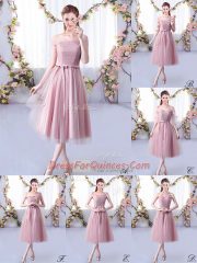 Affordable Pink Sleeveless Tulle Lace Up Damas Dress for Wedding Party