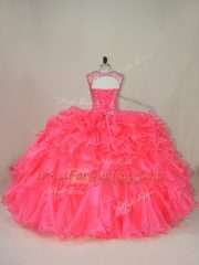 Cheap Pink Organza Lace Up Scoop Sleeveless Sweet 16 Dresses Beading and Ruffles