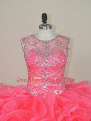 Cheap Pink Organza Lace Up Scoop Sleeveless Sweet 16 Dresses Beading and Ruffles