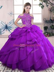 Gorgeous Floor Length Ball Gowns Sleeveless Purple Ball Gown Prom Dress Lace Up