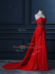 Glamorous Mermaid Sleeveless Red Prom Dress Watteau Train Zipper