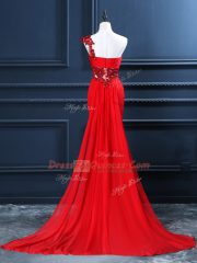 Glamorous Mermaid Sleeveless Red Prom Dress Watteau Train Zipper