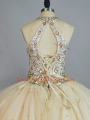 Floor Length Lace Up Sweet 16 Dress Champagne for Sweet 16 and Quinceanera with Beading
