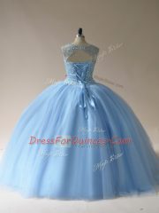 Light Blue Scoop Lace Up Beading 15th Birthday Dress Sleeveless