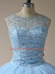 Light Blue Scoop Lace Up Beading 15th Birthday Dress Sleeveless