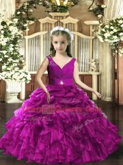 Dramatic Sleeveless Beading and Ruffles and Ruching Backless Little Girls Pageant Dress