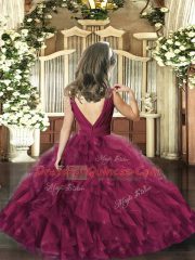 Fashion Eggplant Purple Backless Pageant Gowns For Girls Beading and Ruffles Sleeveless Floor Length