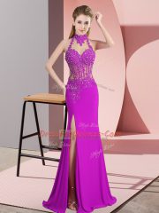 Comfortable Fuchsia Sleeveless Chiffon Backless for Prom and Party