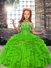Sleeveless Lace Up Floor Length Beading and Ruffles Pageant Gowns