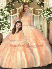 Floor Length Orange Quinceanera Gowns Sweetheart Sleeveless Lace Up