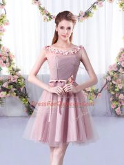 Knee Length Pink Vestidos de Damas Scoop Sleeveless Lace Up