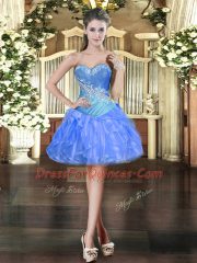 Organza Sleeveless Mini Length Prom Dresses and Beading and Ruffles