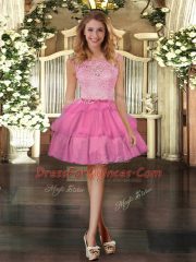 Custom Fit Scoop Sleeveless Tulle Dress for Prom Lace and Ruffled Layers Zipper
