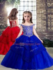 Off The Shoulder Sleeveless Tulle Quinceanera Gown Beading and Lace Brush Train Lace Up