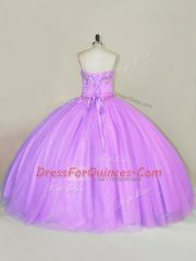 Pretty Strapless Sleeveless Tulle Quinceanera Gowns Sequins Lace Up