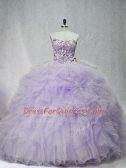 Lavender Sweetheart Neckline Ruffles Sweet 16 Dresses Sleeveless Lace Up