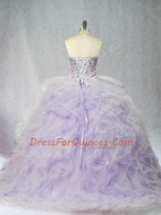 Lavender Sweetheart Neckline Ruffles Sweet 16 Dresses Sleeveless Lace Up