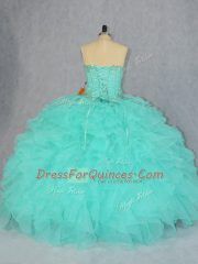 Deluxe Sweetheart Sleeveless Lace Up Sweet 16 Quinceanera Dress Apple Green Organza