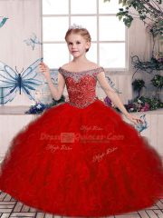 Fancy Tulle Sleeveless Floor Length Child Pageant Dress and Beading and Ruffles