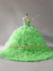 Sleeveless Court Train Beading and Pick Ups Lace Up Vestidos de Quinceanera