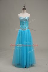 Sleeveless Lace Up Floor Length Beading Homecoming Dress