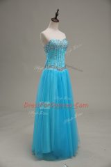 Sleeveless Lace Up Floor Length Beading Homecoming Dress