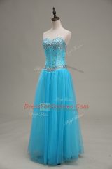 Sleeveless Lace Up Floor Length Beading Homecoming Dress