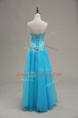 Sleeveless Lace Up Floor Length Beading Homecoming Dress