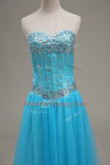 Sleeveless Lace Up Floor Length Beading Homecoming Dress